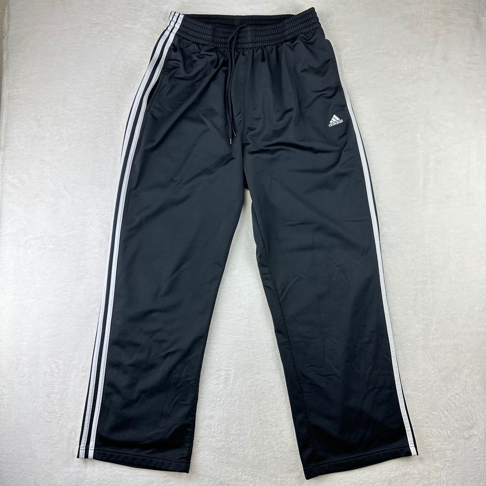 Adidas Track Pants Mens L Straight Large Black 3-Stripe Athletic Polyester